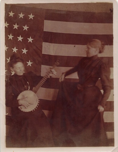 Vintage woman banjo playing - woman,