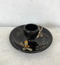 Vintage Yeo Art Pottery Egg Cup & Saucer Black Dragon Fly Pattern Hand Painted