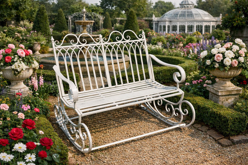 Antique cream rocking bench - cream,