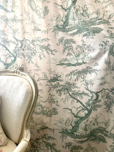 Vintage green toile jouy - green,