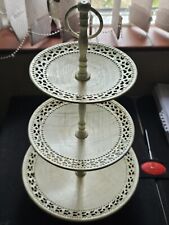 Vintage Rustic Painted Metal Ornate 3 Tier Cake Stand
