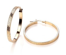 9ct Yellow Gold on Silver Greek Key Large Hoop Creole Earrings - 35mm Diameter