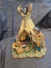 Academy Native American Figurine – Indian Tipi Scene Resin Statue Wigwam