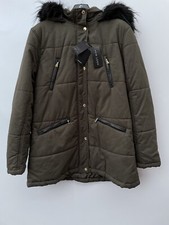 New Look Women's Khaki Green Parka Coat With Faux Fur Trim Size UK 18 Bnwt
