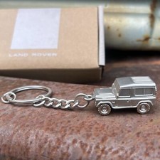 Genuine Land Rover Defender 3D satin nickel plated metal Key Ring Keyring