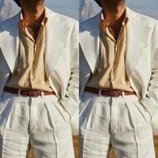 White Linen Men Suits Dinner