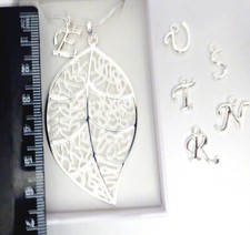 Large Leaf Necklace with Choice Initial charm Silver Plated 18 inch Snake Chain