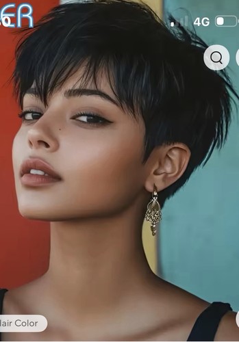 Natural black short - pixie, cut