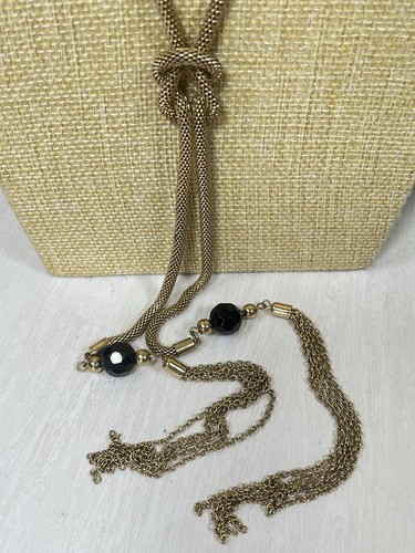 Long gold tone necklace mesh - necklace,
