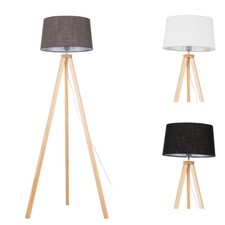 Wooden Tripod Floor Lamp Standard Free Standing Living Room Light  Lampshade
