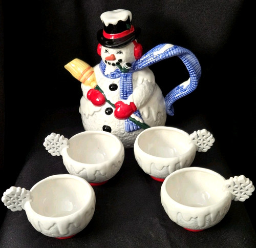 Teapot teacups snowman - teapot,