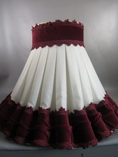vintage large scalloped pleated velvet silk lamp shade dark red cream country
