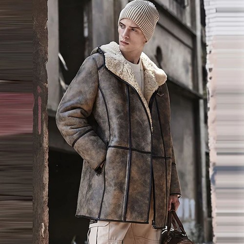 Shearling coat men real - coat,