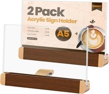 A5 Wooden Base Acrylic Sign Holder 2 Pcs For Horizontal Table Menu Display Stand