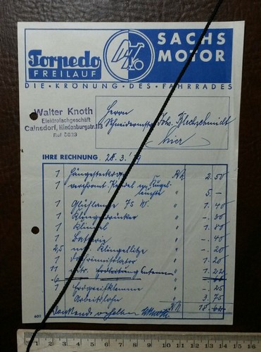 Invoice 1939 sachs motor - sachs,