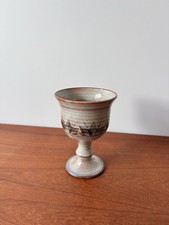 Studio Pottery Wine Glass Goblet Red Clay Signed Redwood W Meon  Excellent