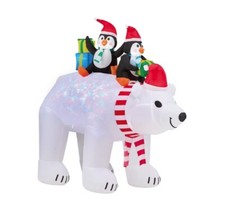 Inflatable Polar Bear with Penguins Disco Lights 6ft 1.8m Christmas - Ex Display