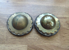 PAIR OF ANTIQUE HEAVY BRASS ROSETTES WITH SCALLOPED EDGES - HORSE BRASSES