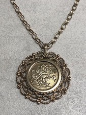 Yellow Gold Plate Sterling silver 925 St George Victoria Coin pendant necklace