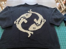 Slow Love Lucky Fish Hand Knitted Chunky Cotton Jumper Size S/M