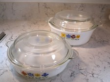 Phoenix Opalware pyrex Casserole Dishes floral vintage x2 Retro Kitsch