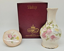 Palissy Foxglove Bud Vase & Lidded Pill Box Vintage China Royal Worcester Spode