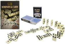 New Retro style Traditional 28pc Double Six Dominoes & 2 Pack Playing Cards
