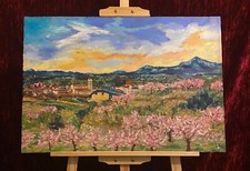 Original oil painting on canvas Mora La Nova Cherry Trees art signed