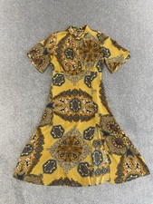 Stunning ZARA Yellow Satin Midi Paisley Dress Boho Flutter Sleeves
