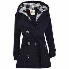 Kids Girls Overcoats Hooded Trench Coats Lapels Navy Padded Long Parka Jackets