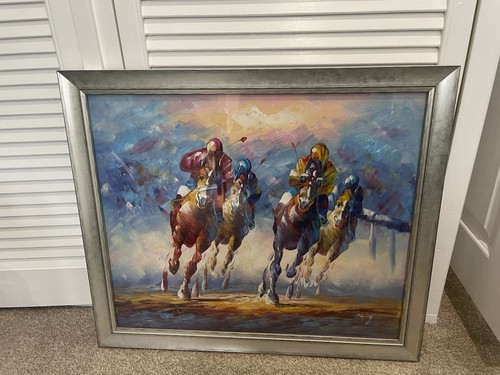 Oil painting racehorses - painting,