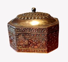Vtg Tibetan Mughal Indian Silver Metal Repousse Octagon Shaped Spice Jewelry Box