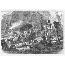 HOP PICKING Workers Dinner Time - Antique Print 1867