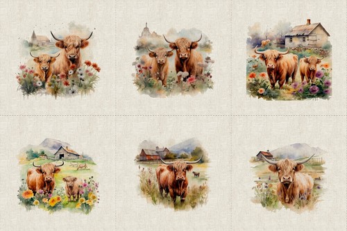 Highland cows cushion panels - cushion,
