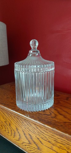 Vintage ribbed glass candy jar - glass,