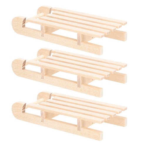 3pcs miniature wooden sleigh - miniature,