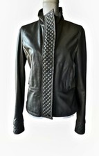 Sara Berman Quilted Front 100% Black Leather Biker Jacket - Size M