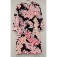 Kate Spade Black Pink Cream Feather Print Ruffle Trim Dress Size 6