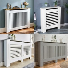 Radiator Cover Wall Mounted Modern MDF White Grey Oak Plain Slat Pattern Wooden