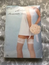 Aristoc Romantic Lace Sheer Hold Ups Stockings Cream Silk French Lace Top Large