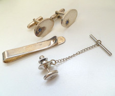 Vintage Gentleman’s 925 Sterling Silver Cufflinks, Tie Clip & Tie Tack Star Set