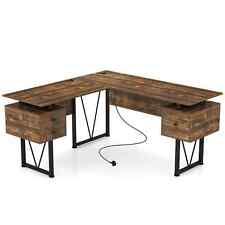 Corner Desk Industrial Computer Workstatio with 3 Storage Drawers-Coffee