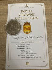 1997 1 Crown coin Gibraltar Golden Anniversary of The Queen & Prince Phillip COA