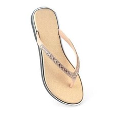 Ladies Designer Diamante Metallic Sliders Mule Flip Flops Summer Sandals Beach