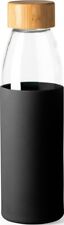 Glass Water Bottle, Bamboo Lid, Silicone Sleeve, 500ml, Black (Brand New)