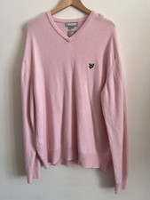 lyle & scott Size XXXL pure Lambswool Baby pink jumper V Neck Pullover Knit Flaw