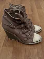 Authentic Good Quality Rare Grey Ash Thelma Buckle Wedge Sneekers