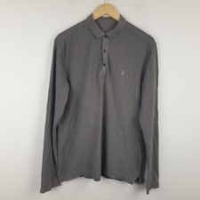 All Saints Clash Polo Shirt Mens Medium Khaki Green Long Sleeve Ramskull
