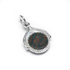 STERLING SILVER BLOODSTONE & CORNELIAN SWIVEL FOB CHARM
