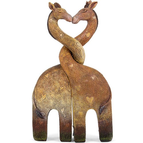 Entwined kissing resin giraffe
